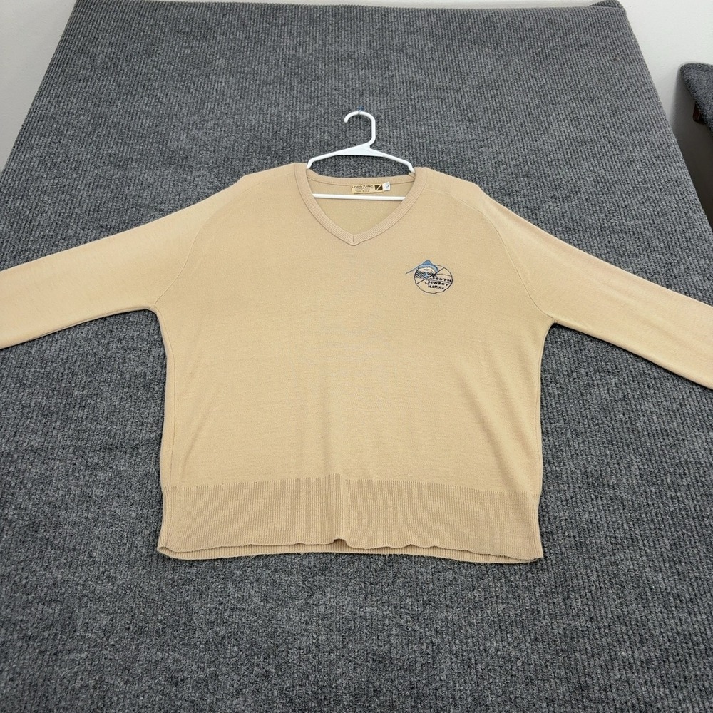 Vintage Logo 7 Sweater Mens L Tan V Neck South Jersey Marina Embroidered Preppy